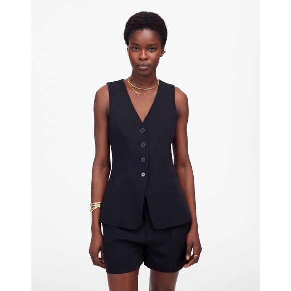 MADEWELL Cutaway Long Vest 8 Jet Black Suiting Button Tailored Classy NWT B32 - Picture 1 of 6